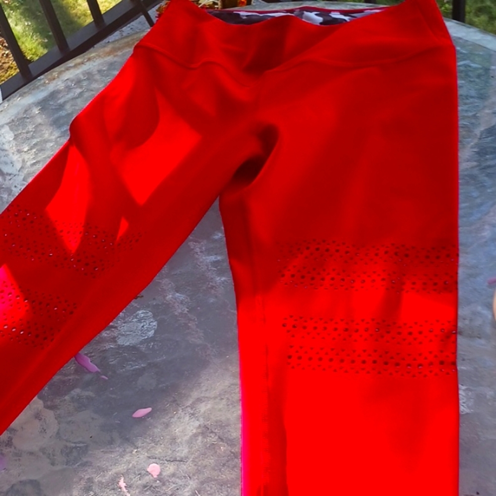 Track & Bliss Go With The Flow Laser Cut Leggings Red